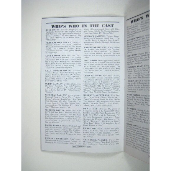 Wolf Hall Playbill Winter Garden Opening Night April 2015 Shakespeare Ben Miles - Picture 6 of 7